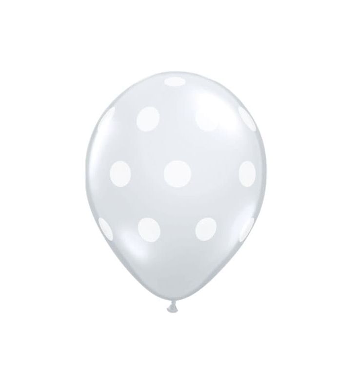 11" Qualatex Diamond Clear With White Polka Dots Latex Balloons 25pk