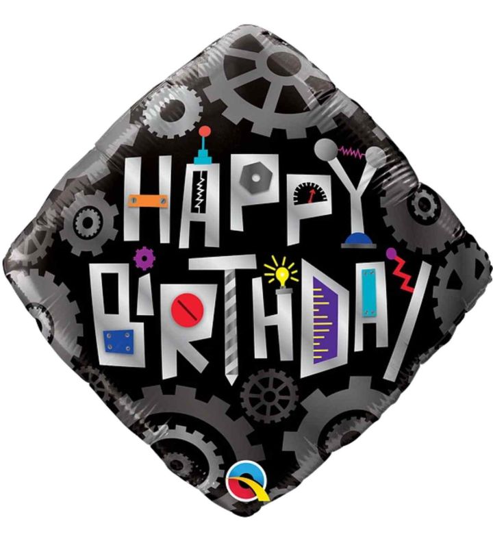 18"  Birthday Robot Cogwheels Foil Balloon