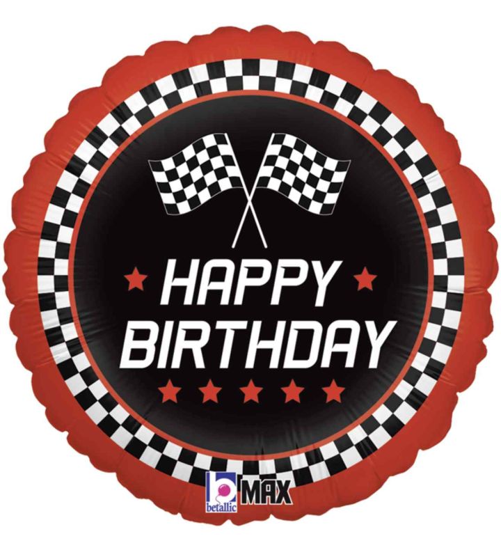 18" Betallic Checkered Flag Birthday Round