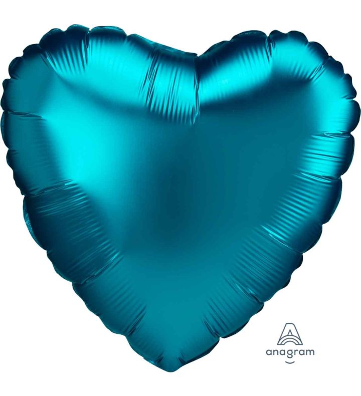 17" Anagram Satin Luxe Aqua Heart Foil Balloon