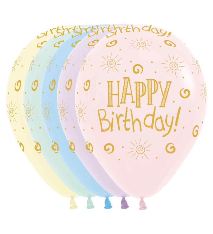 12" Pastel Matte Assorted Happy Birthday Sunshine 25ct