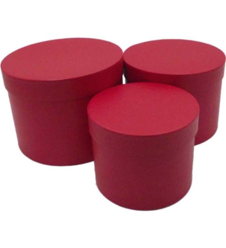Hat Box Set Of 3 Matte Red
