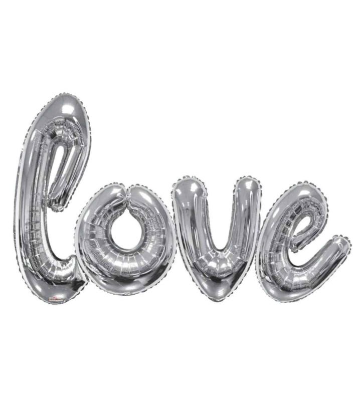 Giant Silver Love Script Balloon (84" x 53")