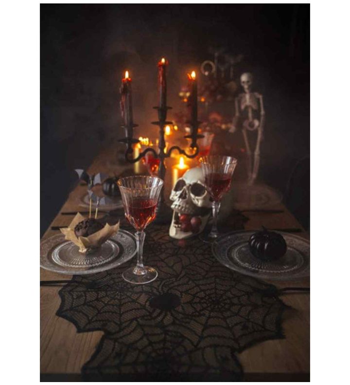 Spider Web Table Runner Black 185cm x 45cm