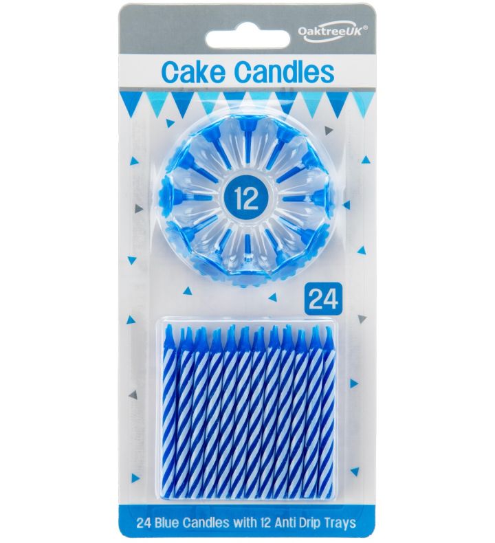 Spiral Cake Candles Blue 24 Candles and 12 Holders