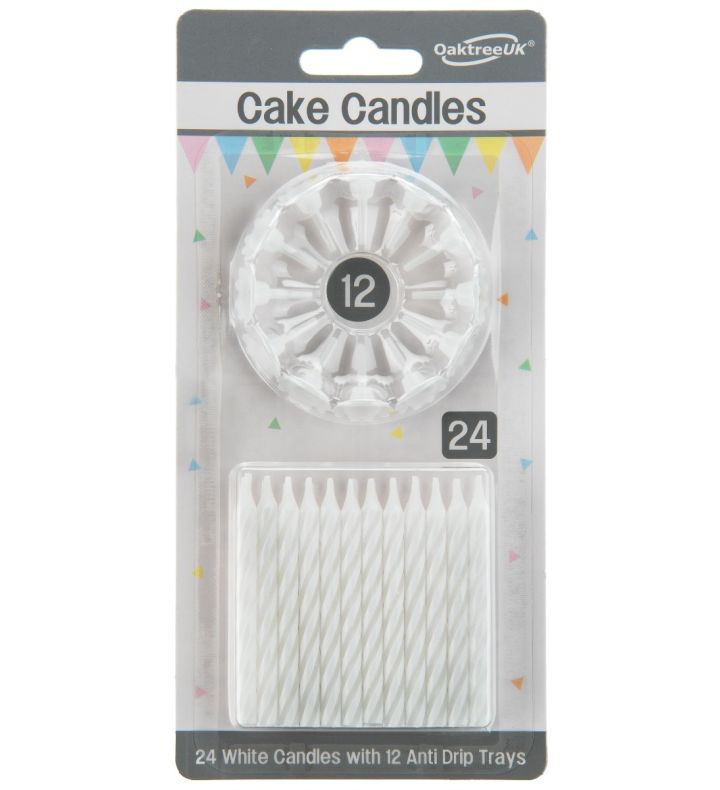 Spiral Cake Candles White 24 Candles and 12 Holders