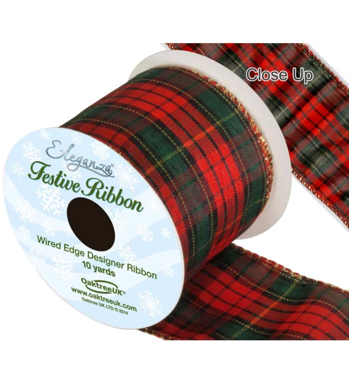 Eleganza Tartan Wired Edge Pattern 10yds x 63mm