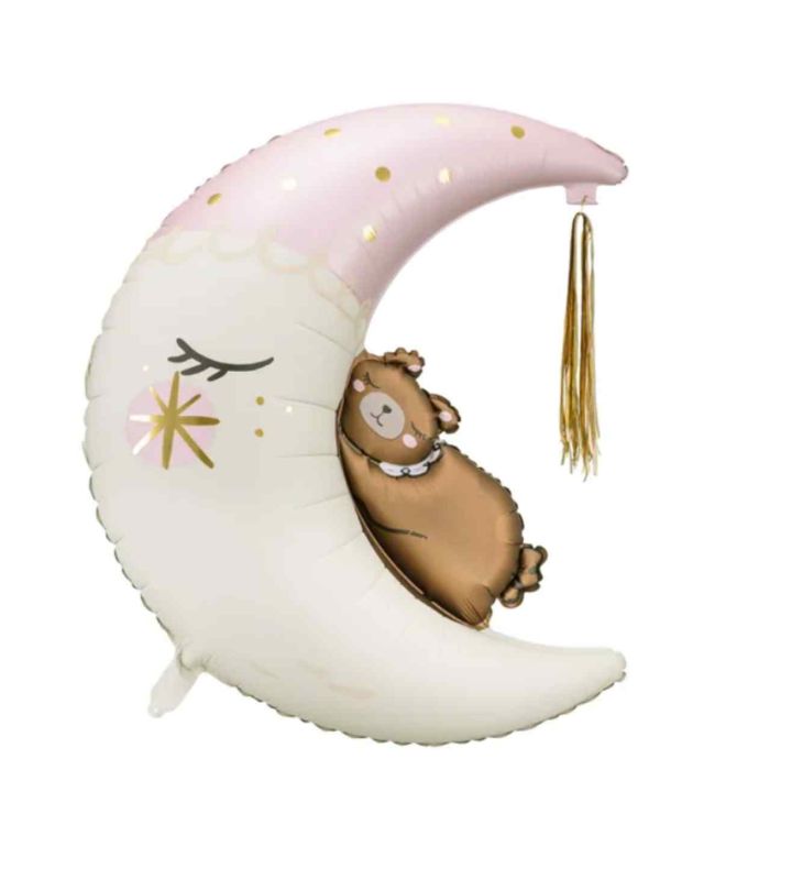 28 x 34" Party Deco Foil Balloon Teddy On The Moon Pink