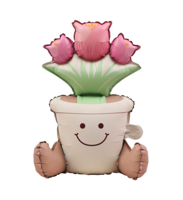 Tulip Potted Plant Cream/Pink Bamboo Party 58 x 55cm Foil Balloon