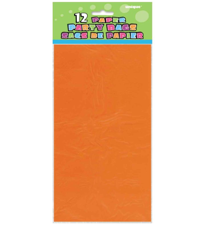 Unique Party Orange Paper Party Bags 12ct.