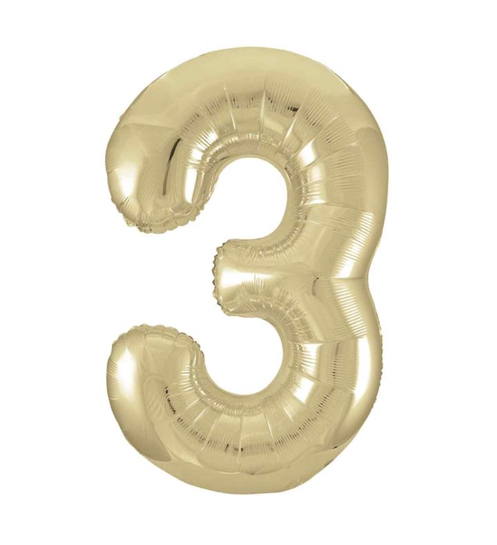 34" Unique Party Gold 3 Foil Balloon