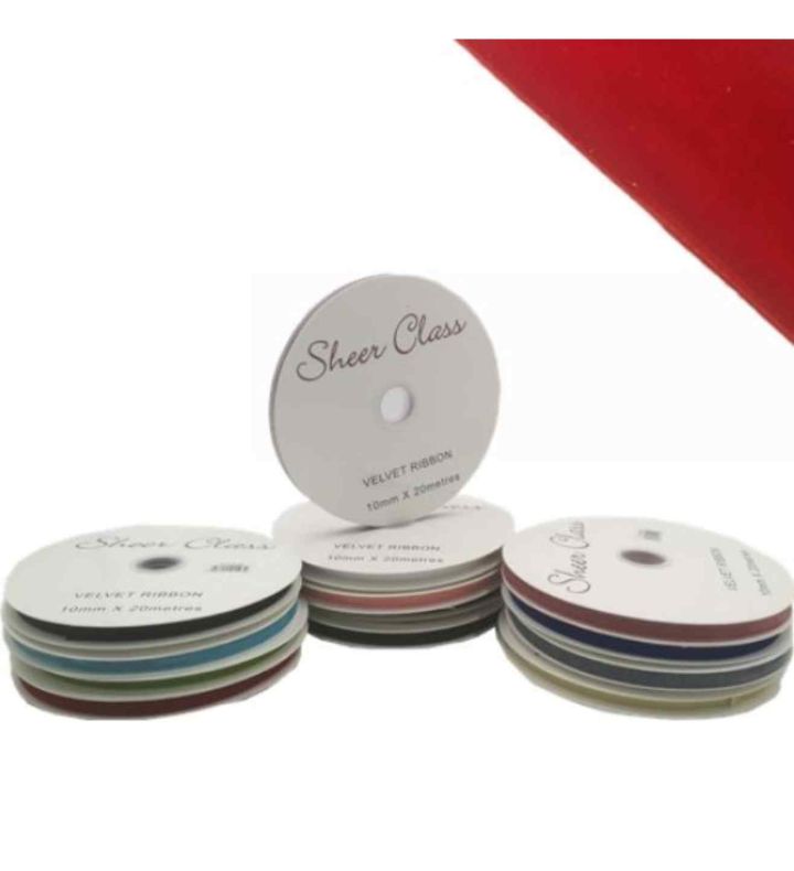 Velvet Ribbon with Sewn Edge 10mm x 20m Red