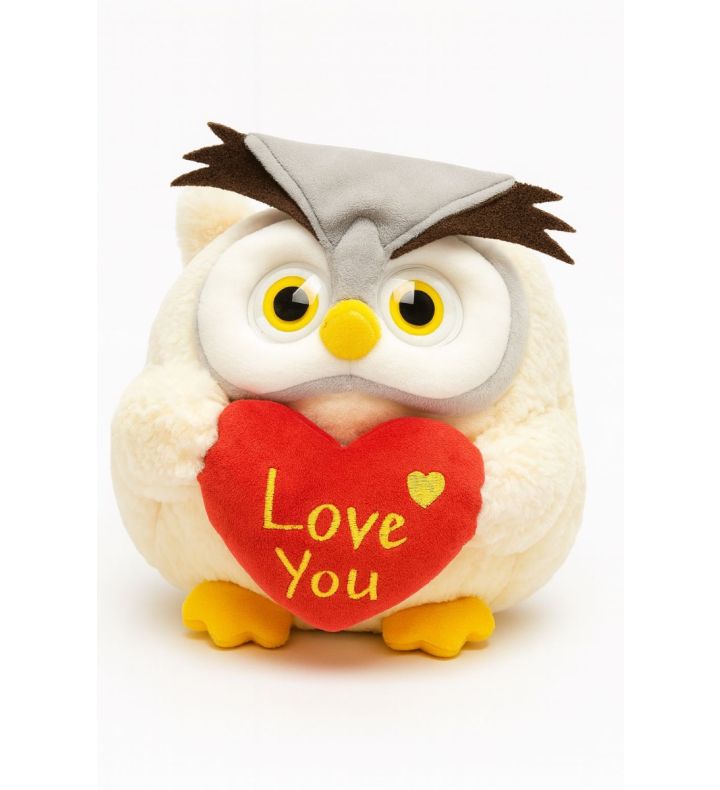 22cm Cream Adorable Owl With Heart