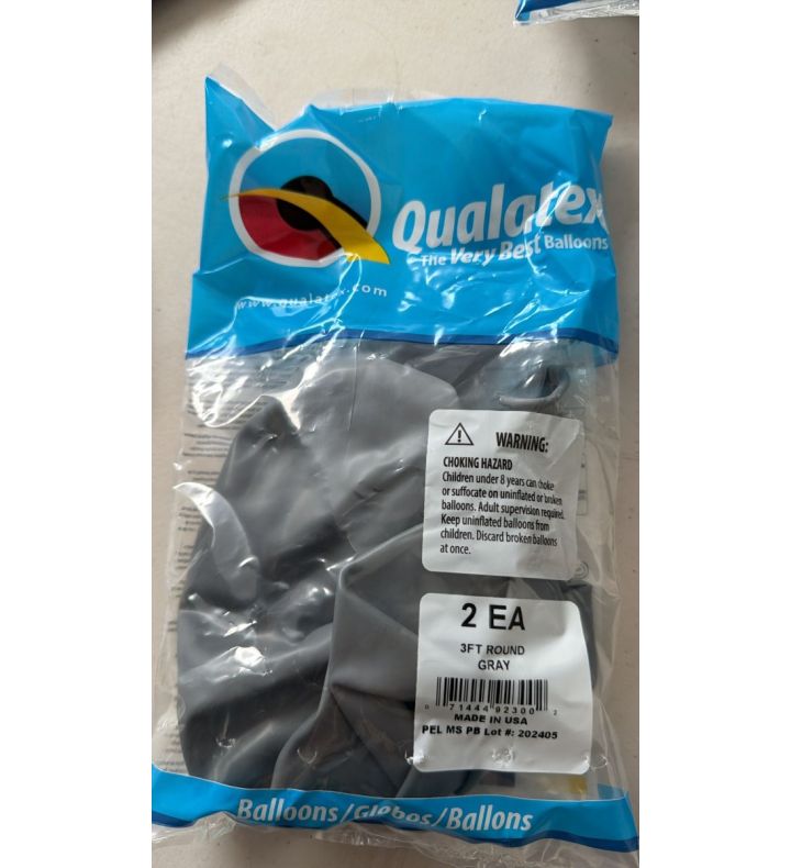 36" Gray Qualatex Latex Balloons 2ct