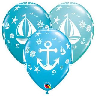 11" Nautical Sailboat & Anchor Qualatex Blue Latex Balloons 25ct