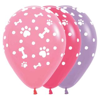 12" Sempertex All Over Paw Print Girl Assorted Latex Balloons 25ct