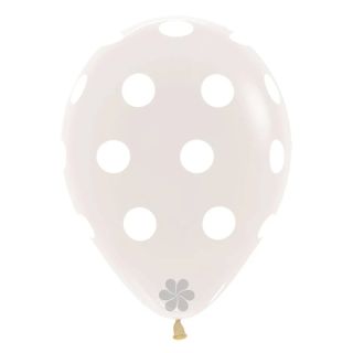 12" Sempertex Clear 390 with White Polka Dots Latex Balloons 25ct