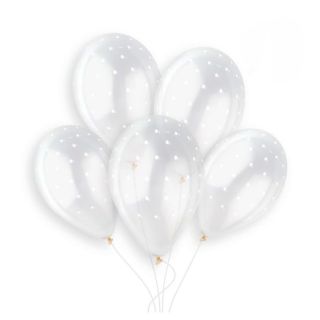 13" Gemar White 1051 Polka Dots Crystal Latex Balloons 25ct