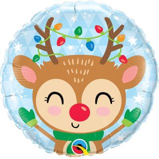 18" Christmas Festive Reindeer Lights Round Foil Balloon
