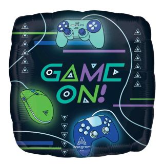 18" Game On Black Square Foil Balloon