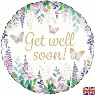 18" Get Well Soon Watercolour Floral Oaktree Round Foil Balloon