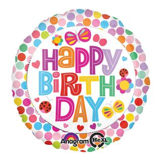 18" Happy Birthday Flower Insects Foil Balloon