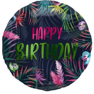 18" Happy Birthday Neon Tropical Round Foil Balloon