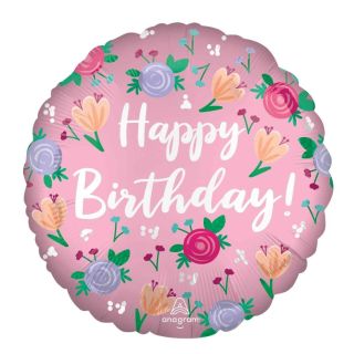 18" Happy Birthday Peony Foil Balloon