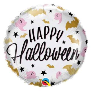 18" Happy Halloween Bats & Ghosts Round Foil Balloon