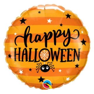 18" Happy Halloween Orange Stripe Round Foil Balloon