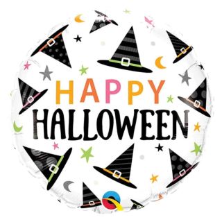 18" Happy Halloween Witches Hat Round Foil Balloon