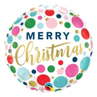 18" Merry Christmas Dots Round Foil Balloon
