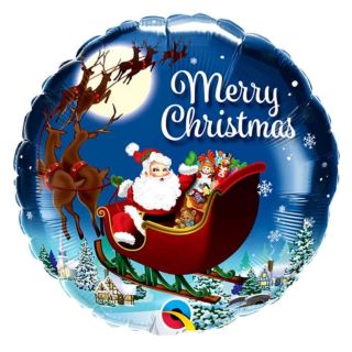 18" Merry Christmas Santa's Sleigh with Reindeers Foil Balloon