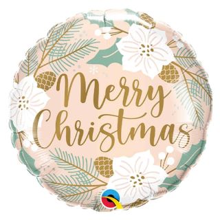 18" Merry Christmas Winter Pastel Floral Foil Balloon