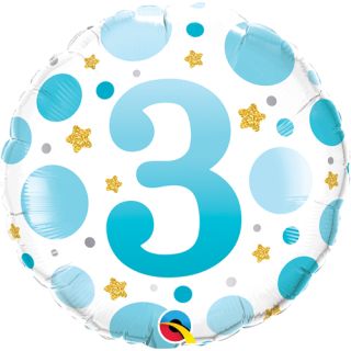 18" No.3 Blue Dots Confetti Round Foil Balloon