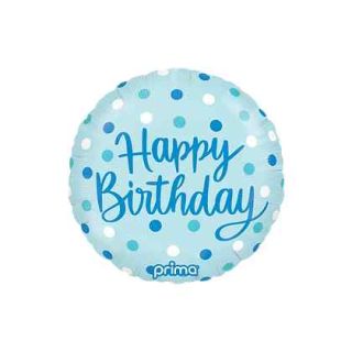 18" Round Birthday Blue Dots Prima Foil Ballon