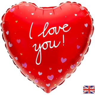 18" Valentine's Day I Love You Hearts and Dots Red Foil Balloon