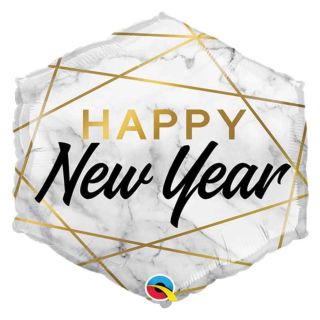 20" Happy New Year Geometric Hexagonal Foil Balloon