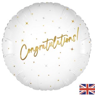 18" Congratulations Elegant White Sparkle Foil Balloon