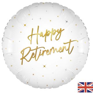 18" Happy Retirement Elegant White Sparkle Foil Balloon