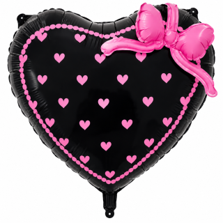 22" Bamboo Party Bows And Heart Black Foil Balloon