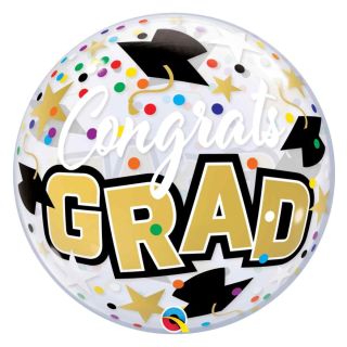 22" Congrats Grad Flying Hats And Confetti Bubble Balloon