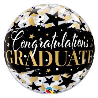 22" Congratulations Graduate Black and Gold Bubble Balloon