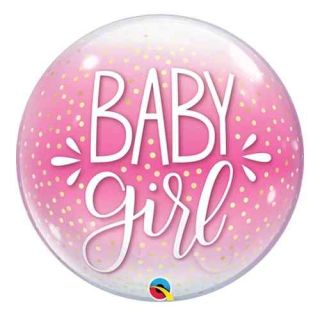 22" Deco Bubble Balloon Baby Girl Pink Gold Polka Dots 1ct
