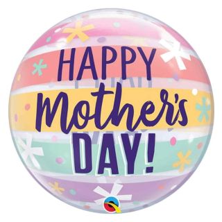 22" Happy Mother's Day Pastel Stripes Bubble Balloon