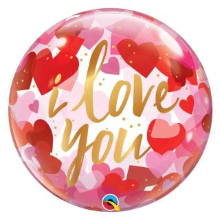 22" I love You Valentines's Day Red and Pink Paper Hearts Bubble Balloon