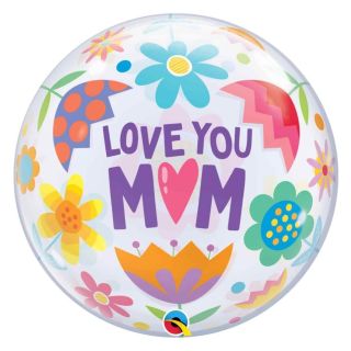 22" Deco Bubble Balloon Love You Mum Colourful Flowers Mother's Day 1ct