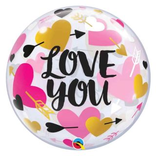 22" Love You Valentin's Hearts and Arrows Bubble Balloon