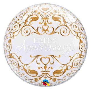 22" Deco Bubble Balloon Happy Anniversary Gold and White 1ct
