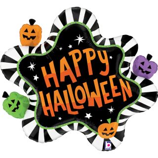 31" Happy Halloween Splat Striped Foil Balloon